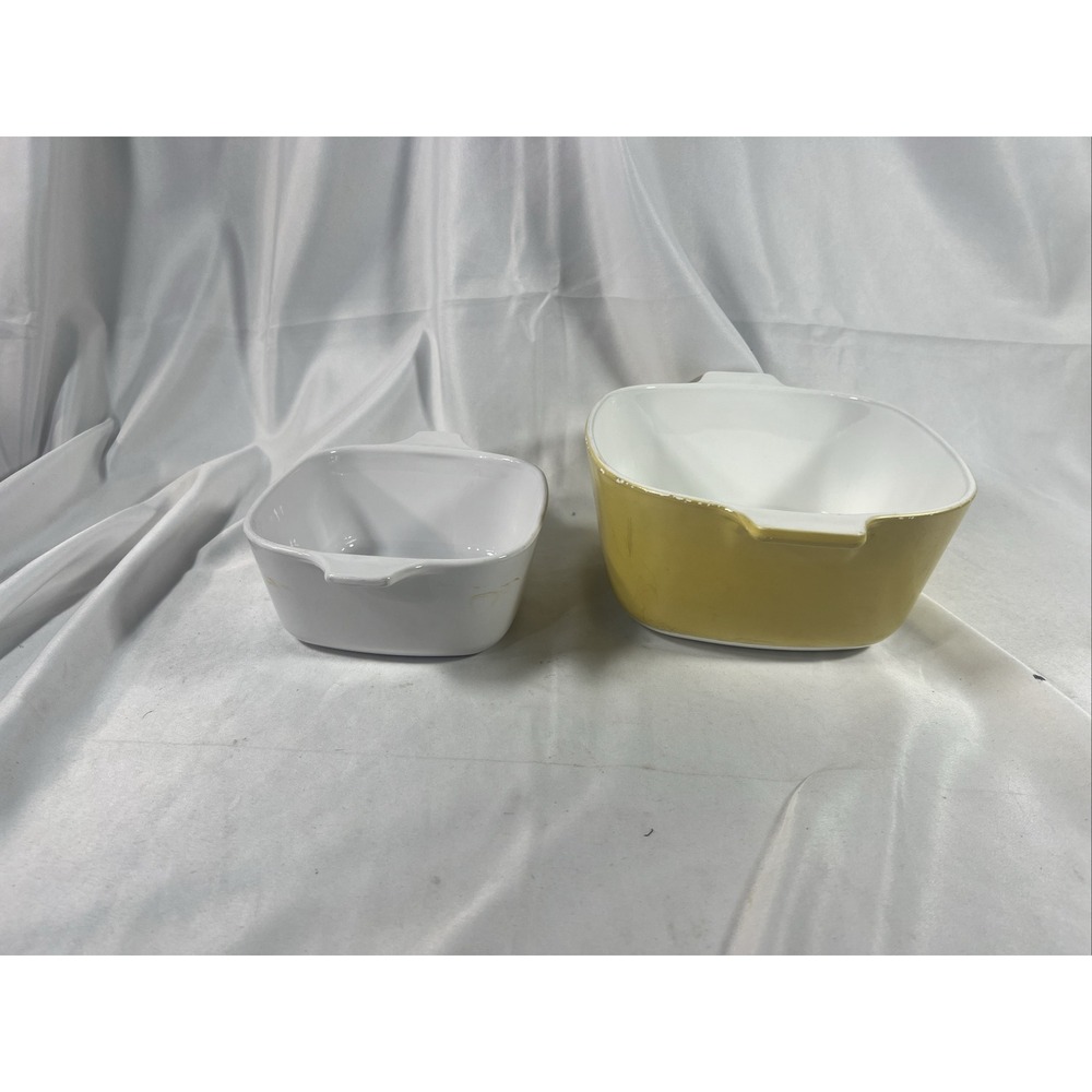 Corning Ware Harvest Gold Yellow & White Casserole No Lids Vintage - Picture 6 of 8
